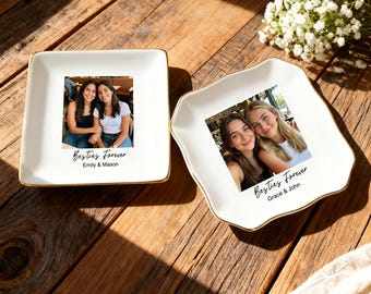 Custom Photo Jewelry Dish for Bridesmaid, Photo Trinket Dish, Wedding Gift for Bridesmaid, Besties Forever Jewelry Dish