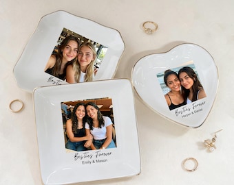 Custom Photo Ceramic Jewelry Dish for Bridesmaid Gift, Wedding Gift for Bridesmaid, Photo Trinket Dish, Besties Forever Jewelry Dish