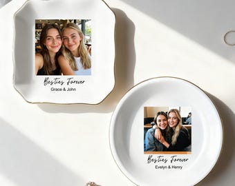 Personalized Photo Trinket Dish, Custom Photo Jewelry Dish for Bridesmaids, Wedding Gift for Bridesmaid, Besties Forever Jewelry Dish