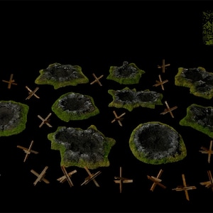 9 Craters & 20 Czech Hedgehogs | Wargaming Terrain for Bolt Action | 28mm Scenery |