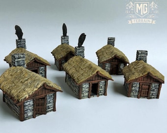 Stone House Medieval Village  Wargaming and RPGs - D&D, War Hammer, Old World. Flocked and Painted Mesbg bolt action