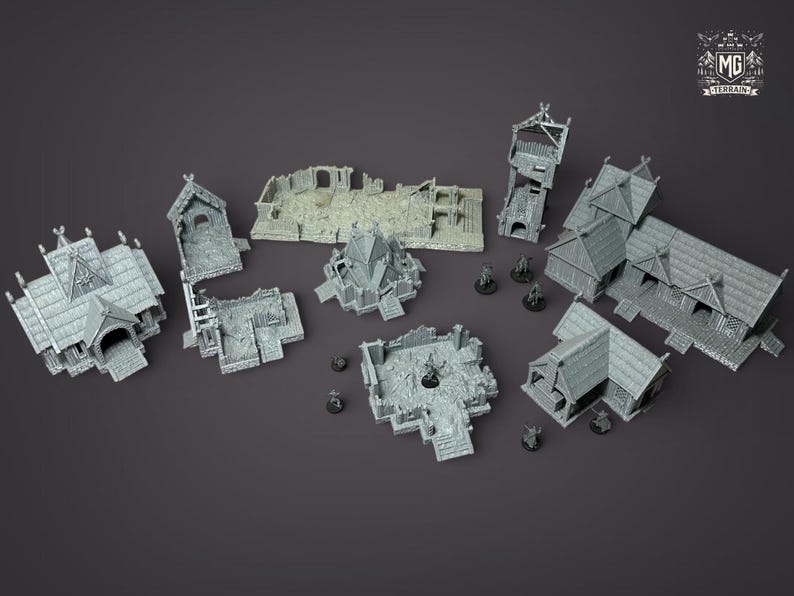 Rohan Village Terrain Set 9 Middle Earth 3D Printed Buildings Ruined ...