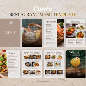 Modern Restaurant Menu Canva Template, Editable Multi-Page Cafe Menu