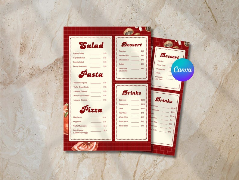 Italian Restaurant Menu Template Canva Editable, Pasta Pizza Menu ...