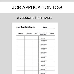 May include: A printable job application log with the text "INSTANS DOWNLOAD | A4" at the top. The log includes fields for company, position, date, resume & cover letter sent, and status. The text "JOB APPLICATION LOG" is also visible.