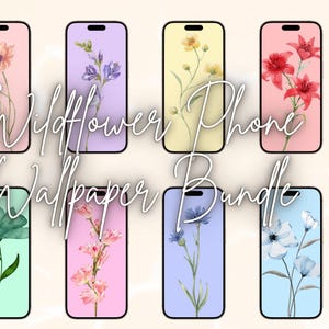 Frühling Telefon Wallpaper, Blumen Hintergrundbilder iPhone, Minimalist Smartphone Wallpaper Set, Ästhetischer Hintergrund, Wildblume, digitaler Download