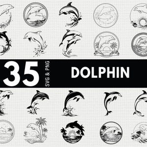 Dolphin SVG Bundle, Ocean Animal Silhouette PNG, Marine Life Clipart, Sea Creature Vector, Summer