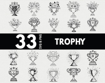 Paquete de trofeos SVG y PNG, silueta de copa de premio, archivos Cricut de ganador deportivo, arte vectorial