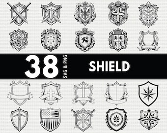 Shield SVG PNG Bundle, Medieval Silhouette Clipart, Knight Emblem Cricut Cut Files, Armor Vector