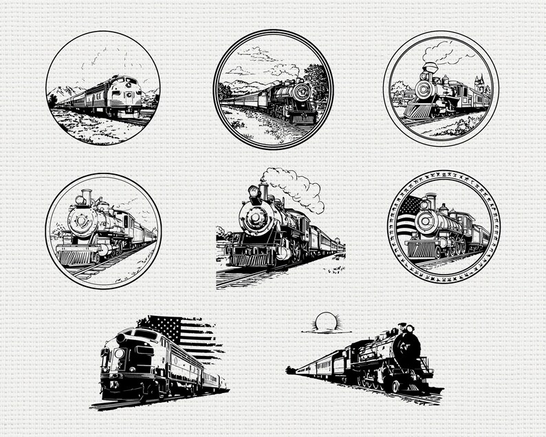 Train SVG PNG Bundle, Locomotive Silhouette Clipart, Vintage Railroad ...