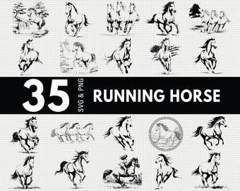 Running Horse SVG PNG Bundle, Wild Mustang Silhouette Clipart, Western Animal Cricut Files Vector
