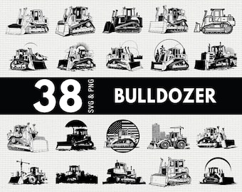 Bulldozer SVG PNG Bundle, Construction Vehicle Silhouette Clipart, Heavy Equipment Cricut Files
