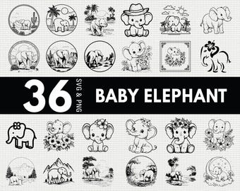 Baby Elephant Silhouette SVG Bundle | Animal SVG PNG Clipart for Cricut Crafts