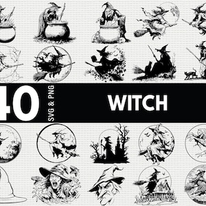 Witch Svg Png Bundle, Witch Silhouette, Witch Clipart Png, Witch Vector, Witch Outline, Witch Decal, Halloween Witch Svg, Witch Cricut Files