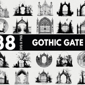 Gothic Gate Svg Png Bundle, Gothic Gate Silhouette, Gothic Gate Clipart, Gothic Gate Vector, Gothic Gate Outline, Gothic Gate Decal, Cricut