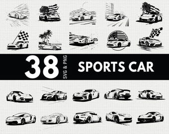 Paquete SVG PNG de coches deportivos, silueta de coche de carreras, archivos vectoriales de Cricut de autos rápidos