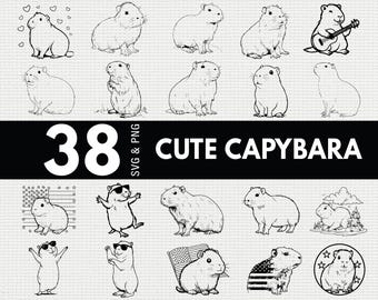 Capybara SVG PNG Bundle, Kawaii Animal Silhouette Clipart, Cartoon Cricut Cut Files Vector Art