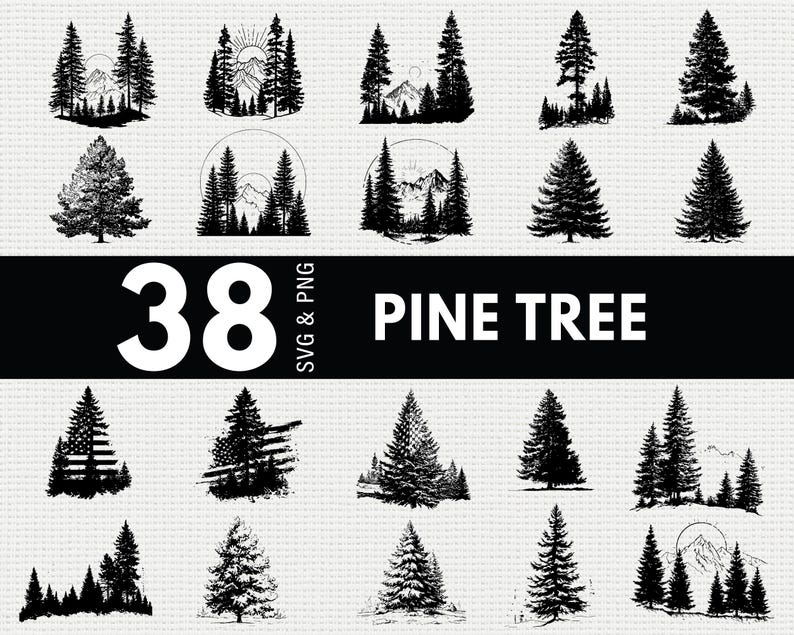 Pine Tree SVG PNG Bundle, Forest Silhouette Clipart, Woodland Nature ...