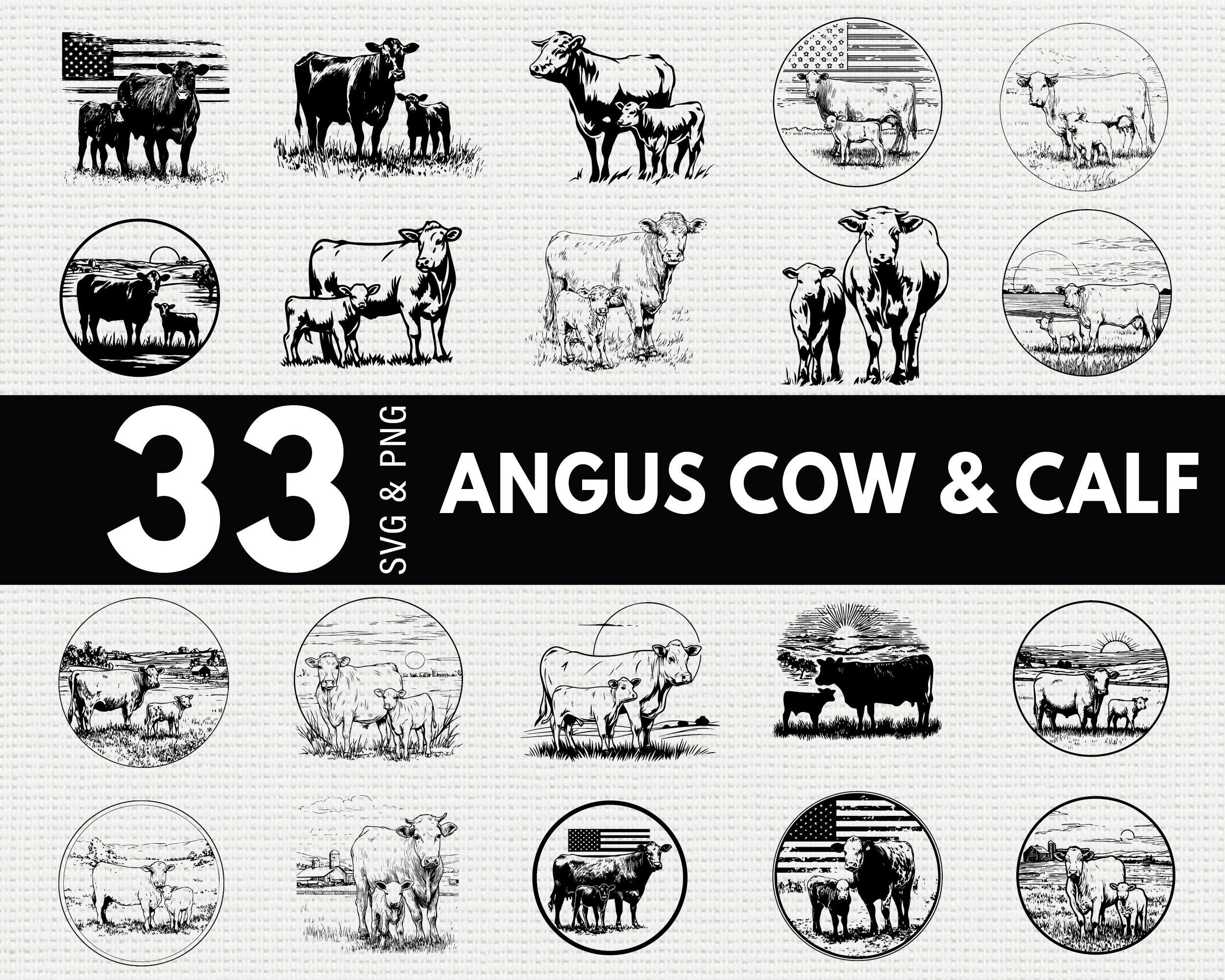Angus Cow and Calf SVG PNG Bundle, Farm Animal Silhouette Clipart ...