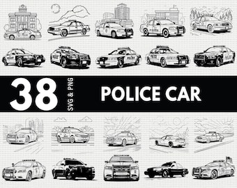 Police Car SVG PNG Bundle, Law Enforcement Silhouette Clipart, Patrol Vehicle Cricut Files