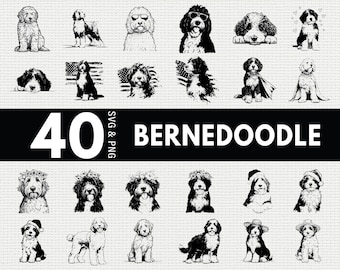 Bernedoodle SVG PNG Bundle, Bernedoodle Dog Silhouette Clipart, Pet Lover Cricut Cut Files