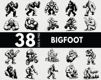 Bigfoot SVG PNG Bundle, Sasquatch Silhouette Clipart, Camping Hiking Cricut Files Vector Art