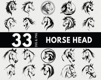 Horse Head SVG Bundle, Equine Profile Silhouette PNG, Stallion Clipart, Western Pony Vector, Cricut