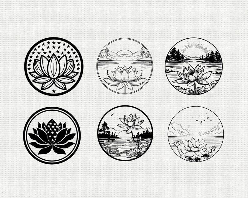 Lotus SVG PNG Bundle, Boho Flower Silhouette Clipart, Yoga Meditation ...