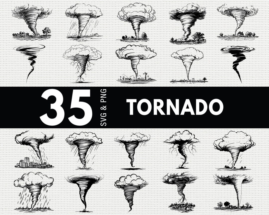 Tornado SVG PNG Bundle, Storm Hurricane Cyclone Silhouette Clipart ...