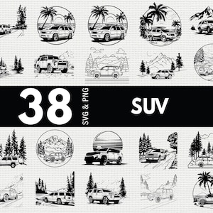 Paquete de imágenes prediseñadas SVG PNG de SUV todoterreno: archivos de corte de silueta de automóvil