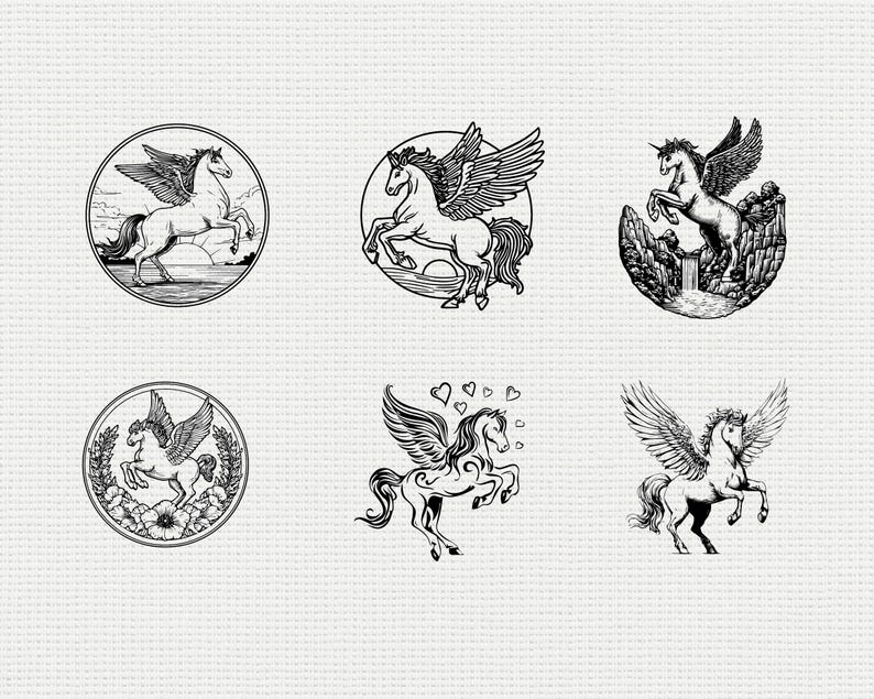 Pegasus SVG PNG Bundle, Flying Horse Silhouette Clipart, Mythical ...