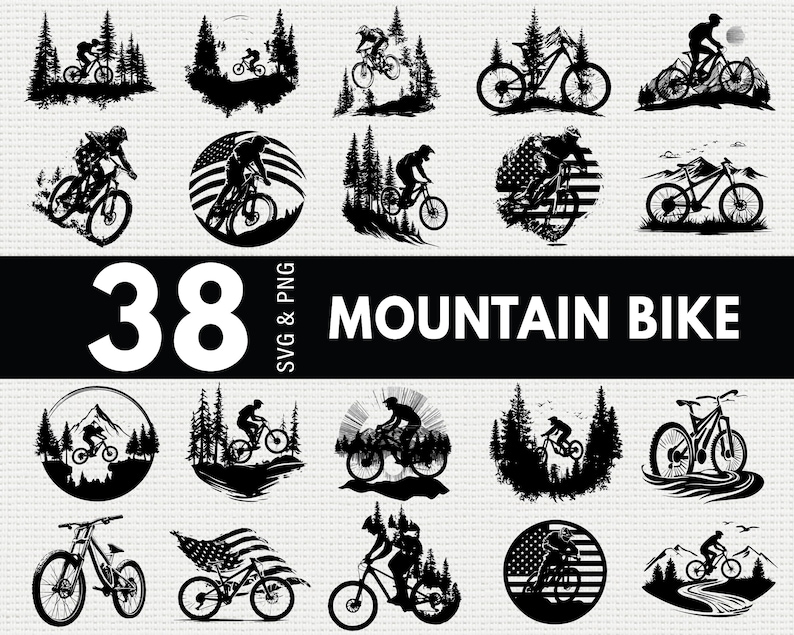 Mountain Bike SVG PNG Bundle, Cycling Silhouette Clipart, Outdoor Sport ...