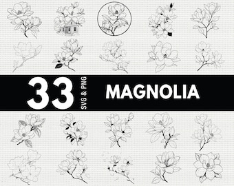 Paquete SVG de magnolia, silueta de flor sureña PNG, clipart botánico, vector de arte floral para pared, primavera