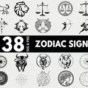 Zodiac Signs SVG Bundle, Astrology Constellation Silhouette PNG, Horoscope Clipart, Celestial Zodiac Vector, Mystical