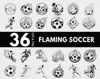 Paquete SVG de silueta de balón de fútbol en llamas / Clipart SVG PNG de fuego deportivo para Cricut