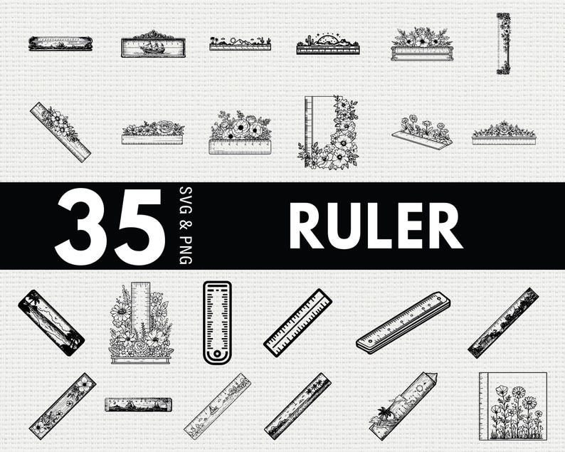 Ruler Silhouette SVG Bundle | Measuring Tool SVG PNG Clipart for Cricut ...