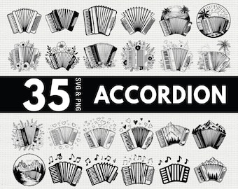 Paquete SVG de silueta de acordeón / Instrumento musical SVG PNG Clipart para Cricut Crafts