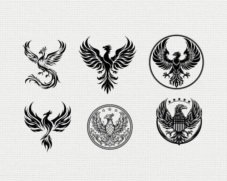 Phoenix SVG PNG Bundle, Fire Bird Silhouette Clipart, Mythical Creature ...