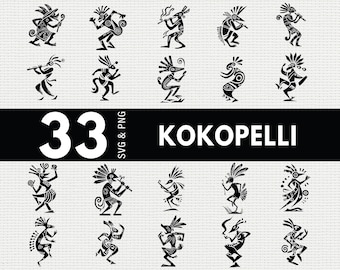 Kokopelli SVG Bundle, Flute Player Silhouette PNG, Southwest Clipart, Cricut Cut Files Vector