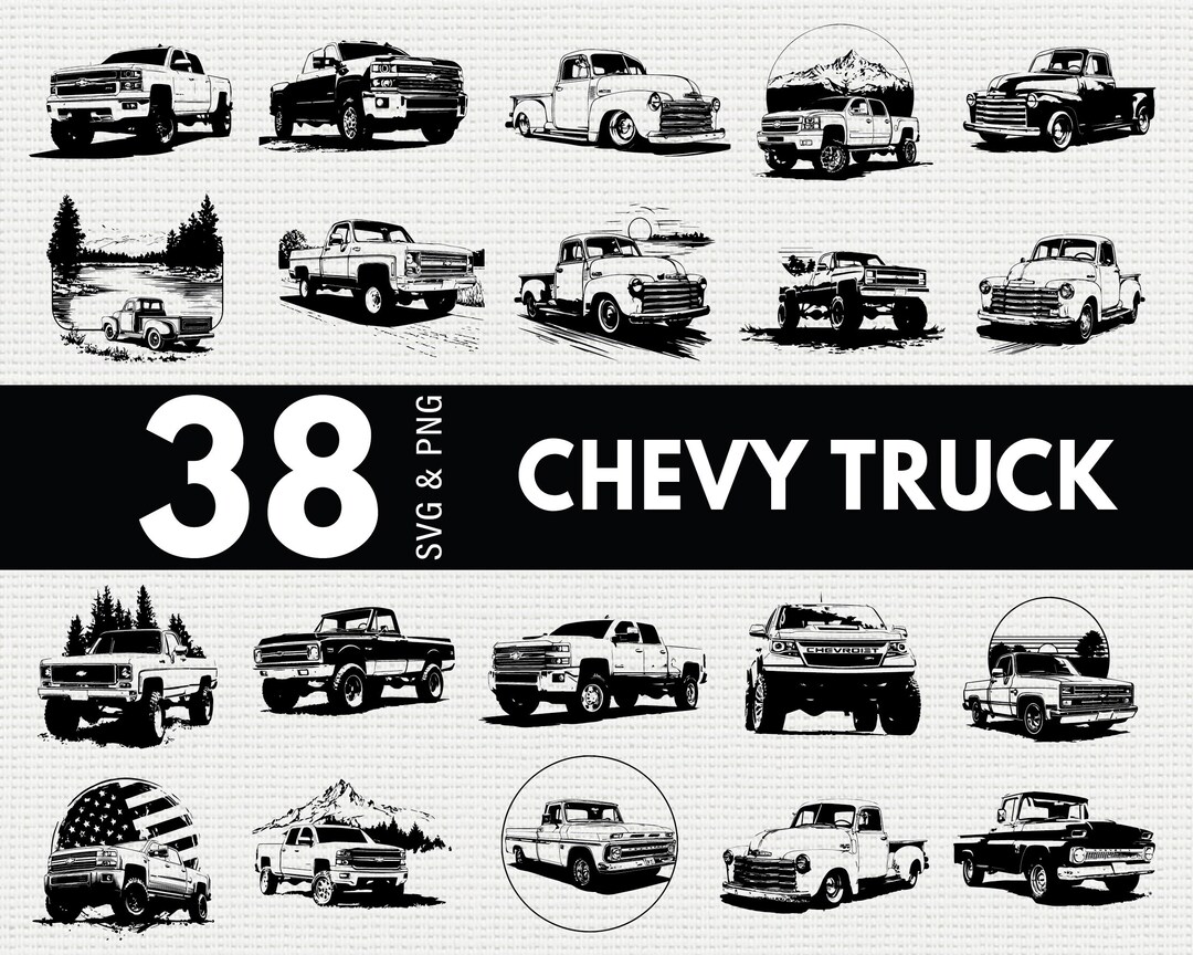 Chevy Truck SVG PNG Bundle, Vintage Pickup Silhouette Clipart, Classic ...