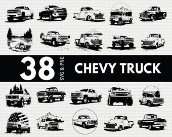 Chevy Truck SVG PNG Bundle, Vintage Pickup Silhouette Clipart, Classic Truck Cricut Files Vector