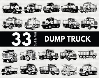 Dump Truck SVG Bundle, Construction Vehicle Silhouette PNG, Heavy Machinery Clipart, Tipper Truck Vector