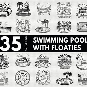 Swimming Pool Floaties SVG Bundle, Summer Water Silhouette PNG, Beach Tube Clipart, Pool Party