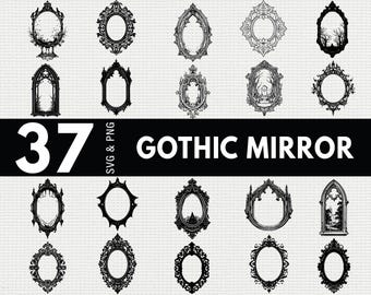 Gothic Mirror SVG PNG Bundle, Haunted Frame Silhouette Clipart, Halloween Witch Cricut Cut Files