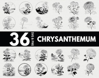 菊の花のシルエットSVGバンドル | 花柄ボタニカルSVG PNG Cricut