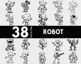 Robot SVG PNG-bundel, futuristische silhouet clipart, Sci-Fi machine Cricut gesneden bestanden, technologie