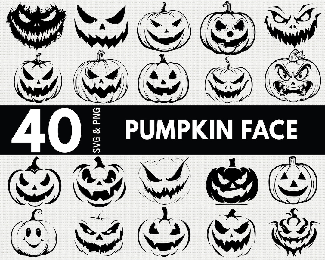Pumpkin Face SVG PNG Bundle, Jack O Lantern Silhouette Clipart ...