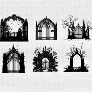 Gothic Gate SVG PNG Bundle, Haunted Fence Silhouette Clipart, Halloween ...