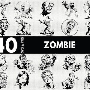 Zombie Svg Png-bundel, Zombie silhouet, Zombie Clipart Png, Zombie Vector, Zombie overzicht, Zombie Decal, Horror Zombie Svg, Zombie Cricut