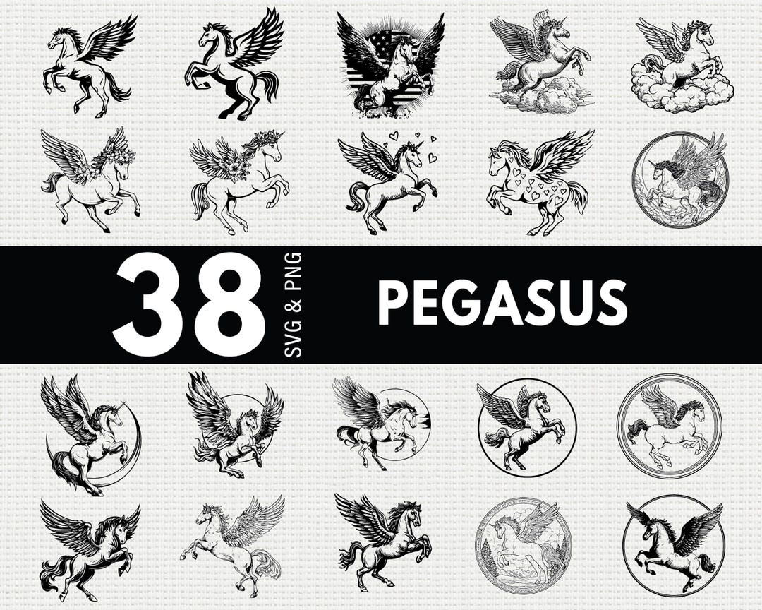 Pegasus SVG PNG Bundle, Flying Horse Silhouette Clipart, Mythical ...